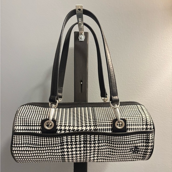 Ralph Lauren Handbags - Ralph Lauren Black White Houndstooth Barrel Baguette Shoulder Bag | 11x5x3.5"